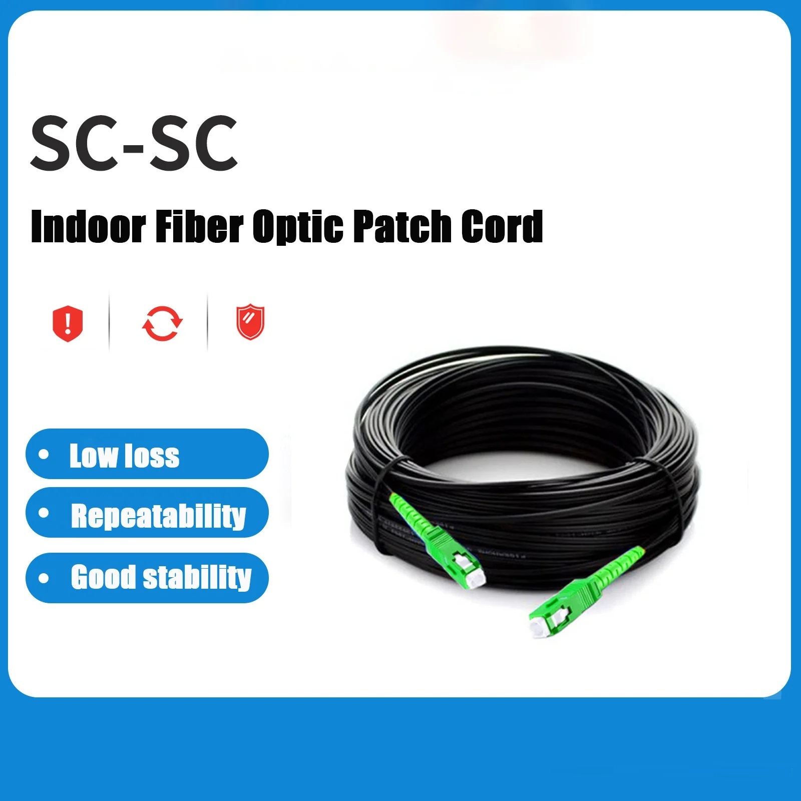 50 Meter Simplex Fiber Cable SC to SC | Single Mode 3mm | Fiber Drop Cable 9/125um Fiber Patch Cord FTTH Drop Cable – Steel Wire Black LSZH Jacket