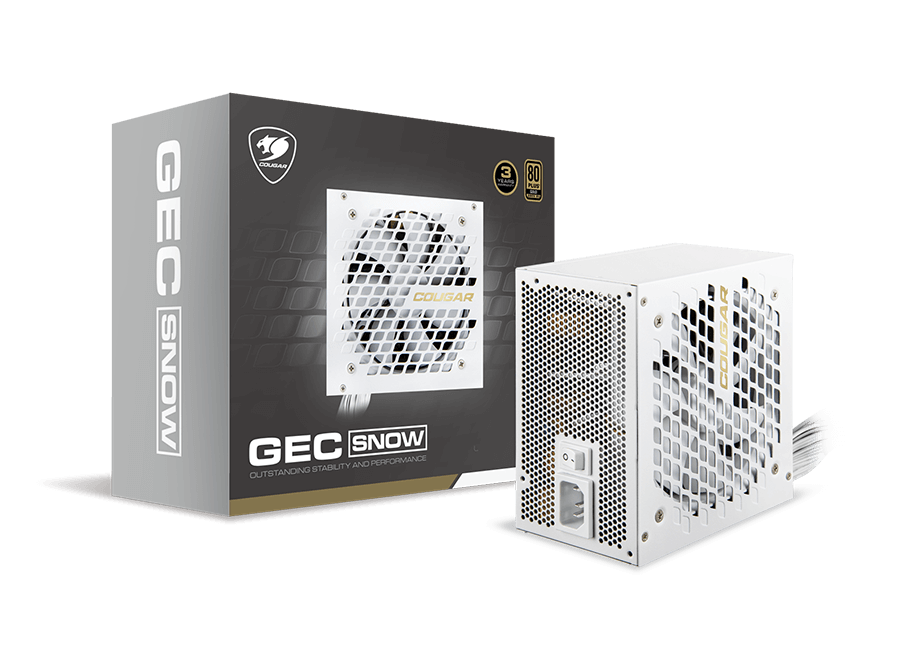 Cougar GEC Snow 750 Gold PSU – High-Efficiency 80Plus 230V EU Power, DC-To-DC Stability, Ultra-Silent 120mm Fan, Single 12V Rail, PCIe 4.0 Support, Full Protections, Non-Modular Co