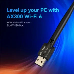 LB-Link AX300 Wi-Fi 6 Wireless USB Adapter 2.4GHz with 300Mbps Speed, External 5dBi High Gain Antenna, WPA2 Security, Compatible with Win7/10/11 & Linux for Desktop and Laptop Use